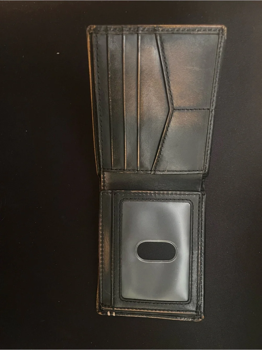 Fossil Black Leather Wallet with Tan Stitching